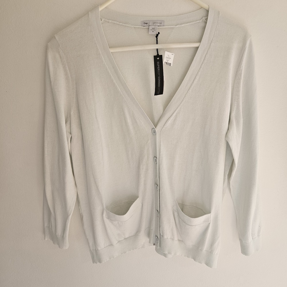 Gap Women M Pale Mint Green Knit Button Up Cardigan Combed Cotton Casual Cottage